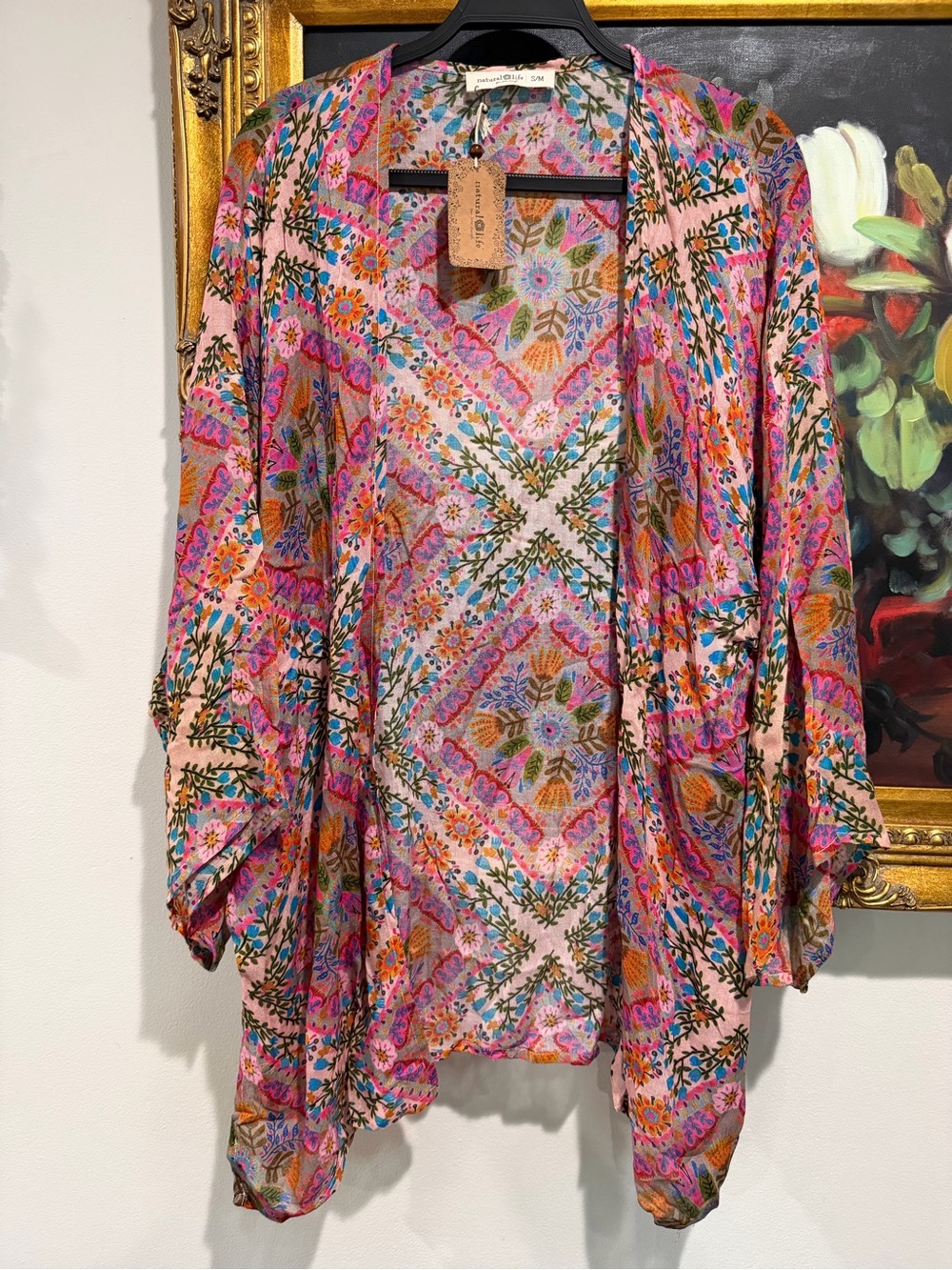 NATURAL LIFE Pink Floral Boho Kimono Cardigan